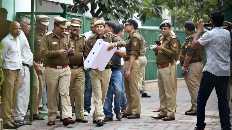 Police personnel outside Delhi Chief Minister Arvind Kejriwals residence during an investigation in relation to the alleged assault on Chief Secretary Anshu Prakash by Aam Aadmi Party MLAs, in New Delhi on Friday. (Photo: PTI/File)