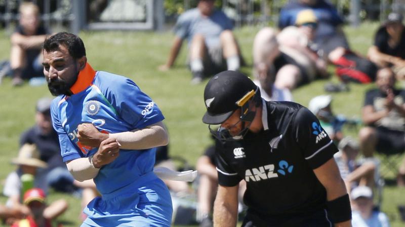 Shami wicket number 100 was New Zealand opener Martin Guptill, who played onto his stumps a delivery that moved in after pitching on a good length. (Photo: AP)