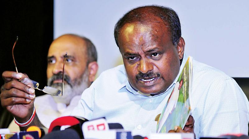 State JD(S) President H.D. Kumaraswamy speaks after releasing the partys manifesto in Bengaluru on Monday.  (Photo:DC)