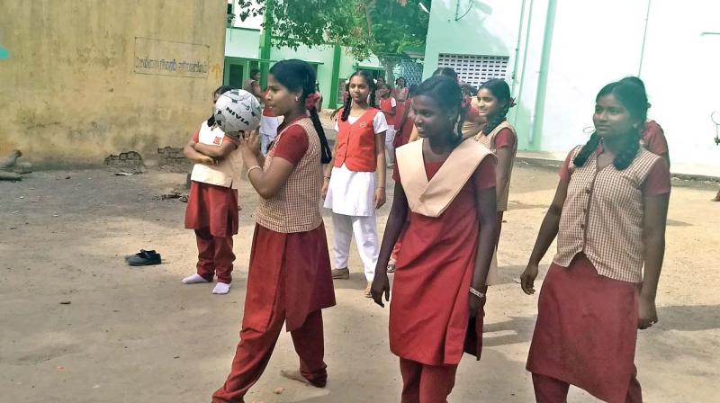 Students of Adi Dravidar Welfare higher secondary school play at the ground on Wednesday (Photo: DC)