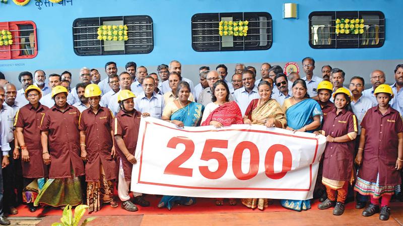 ICF officials with the 2,500th coach that they rolled out on Saturday. (Photo: DC)