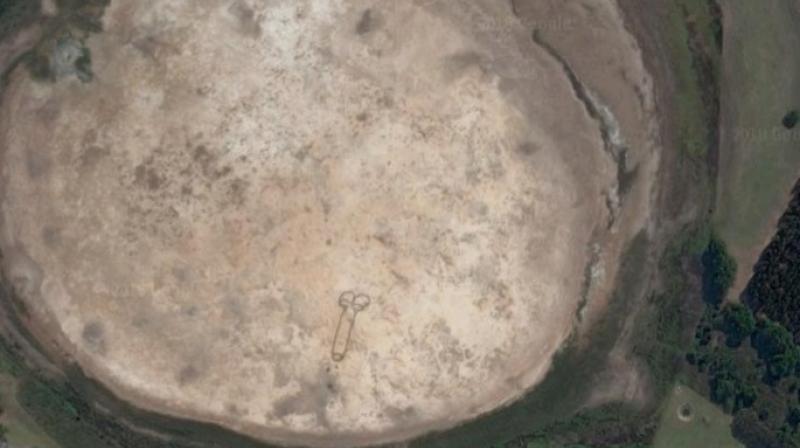The massive drawing of a penis near Geelong, Australia, has been carved into a dry lake bed. (Google Maps)