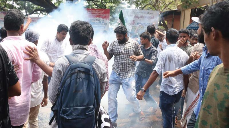 MSF activists protest in front of Collectorate on Monday. 	BY ARRANGEMENT