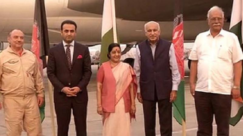 The flight, which carried 60 tonnes of cargo (mainly hing) from Afghanistan, was flagged off in Kabul by President Ashraf Ghani. (Photo: ANI/Twitter)