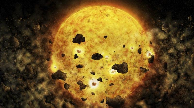 Astronomers have found a nearby star munching on a planet or mini-planets.