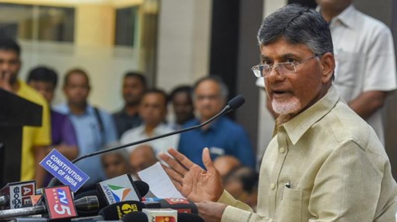 Andhra Pradesh Chief Minister N Chandrababu Naidu addressing a press conference in New Delhi. (Photo: PTI)