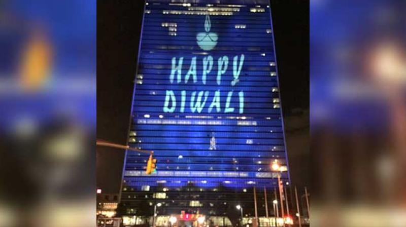 The UN Secretariat building will be lit up for Diwali from October 29-31. (Photo: Twitter)