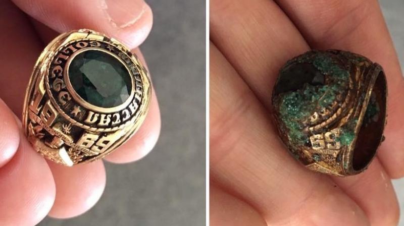 Before and after shot of a lost ring found after 47 years. (Photo: Facebook / Jim Wirth)