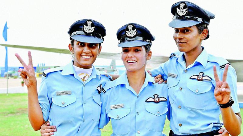 First women fighter pilots Mohana Singh, Avani Chaturvedi and Bhawana Kanth.