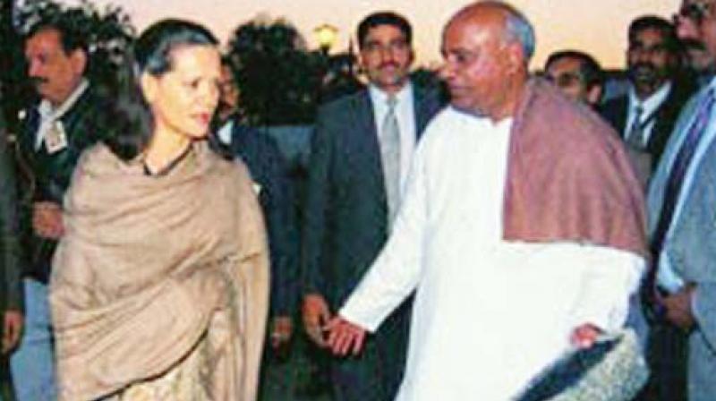 A file photo of JD(S) supremo H.D. Deve Gowda with Congress president Sonia Gandhi.