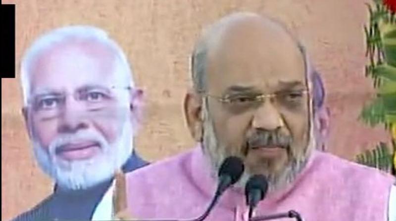 BJP president Amit Shah addressing a rally in Gazipur on Tuesday. (Photo: ANI)