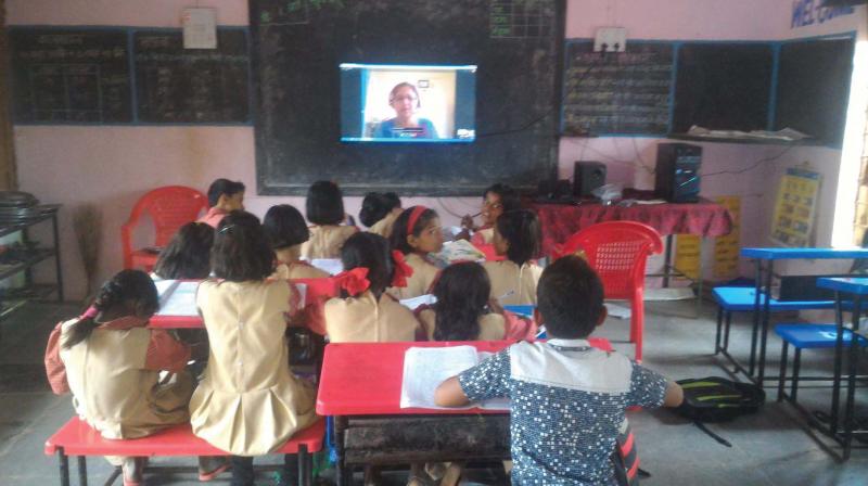 An eVidyaloka teaching session being conducted in a school in rural Bengaluru
