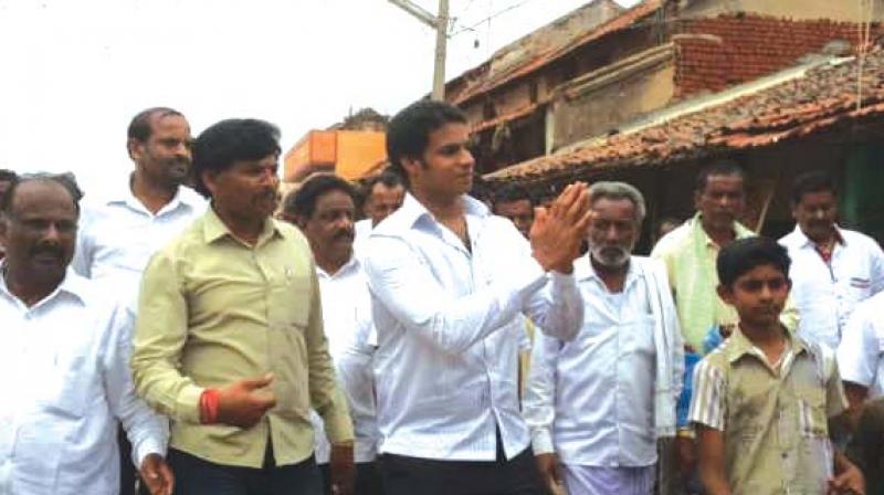 A file photo of state JD(S) president H.D. Kumaraswamys actor son Nikhil Gowda campaigning for party candidate in Ramanagara