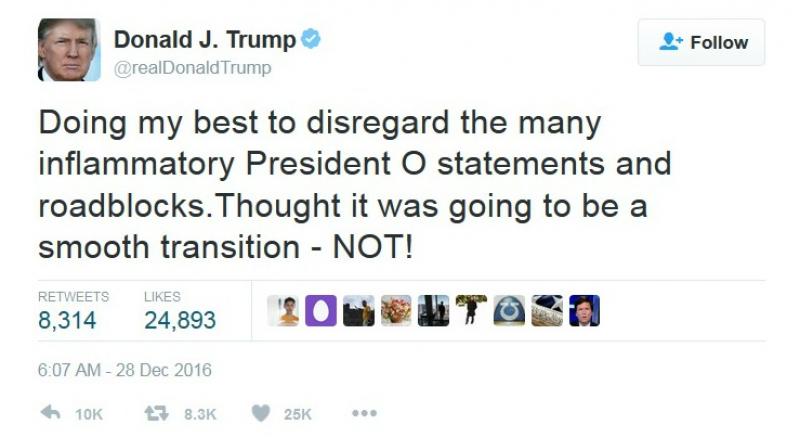 President-elect Donald Trumps tweet on President Obama being non-cooperative is the power transit.