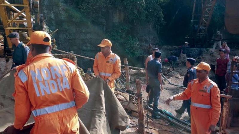 Rescuers work at the site of a coal mine that collapsed in Ksan, Meghalaya, on December 14, 2018. (Photo: PTI)