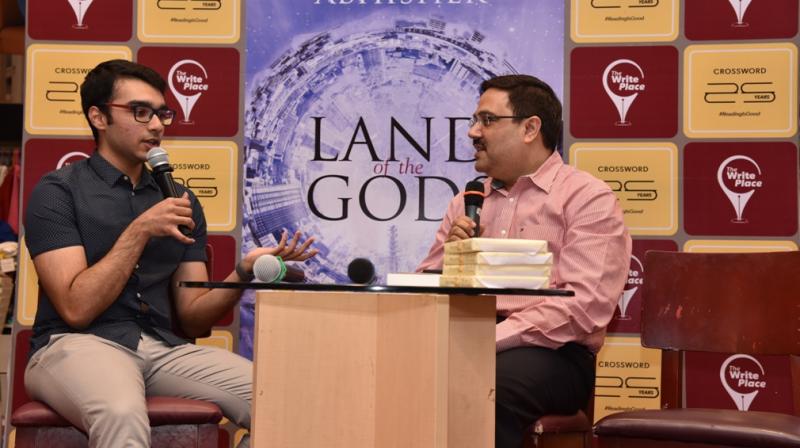 Author Ravi Subramanian  Interacting with the  Teen author Abhishek Roy at Crossword Bookstores