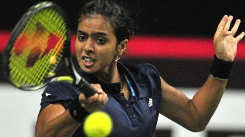 To Ankitas credit she kept herself in the match with perseverance. The India number one took some time to settle as she fended off four breakpoints in the opening game itself but dropped serve when she hit a forehand wide on the fifth. (Photo: AFP)