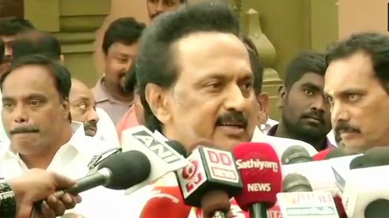 The statement from Stalin came just a few hours after CM Palaniswami accompanied by Deputy CM O Panneerselvam paid a visit to Gaja-hit Pudukkottai area. (Photo: ANI/Twitter)