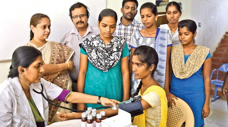 Chennai Corporation conducts medical camp at the college on Monday (Photo: DC)