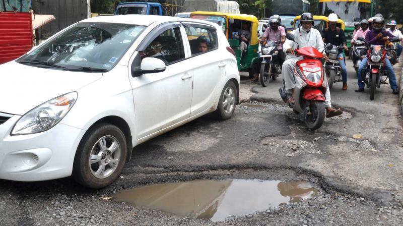 A file photo of potholes in Bengaluru