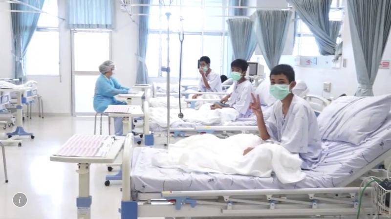 Video footage shows rescued Thai boys recovering in hospital