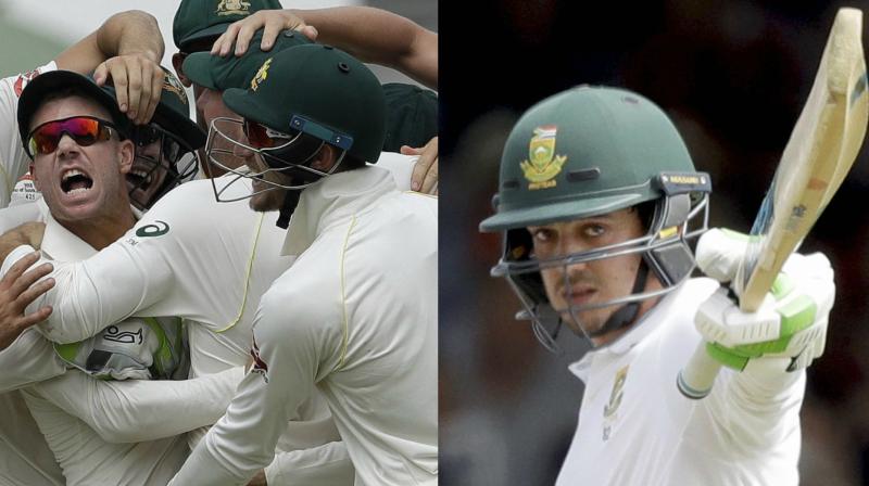 CCTV footage from the players tunnel at Kingsmead showed David Warner and Quinton de Kock involved in a fiery exchange as players climbed the stairwell to their dressing rooms during the tea break. (Photo: AP)