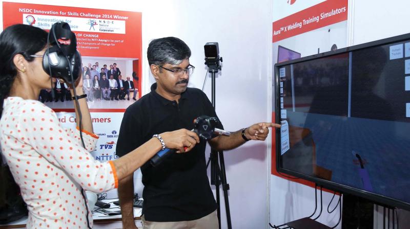 Sabarinath. C. Nair, CEO and founder of Skillveri explains the functioning of the simulator for training welders.