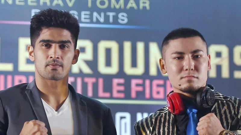 Vijender Singh will square off against Maimaitiali, the WBO oriental super middleweight title-holder, in a winner-takes-all fight on August 5 in Mumbai.(Photo: PTI)