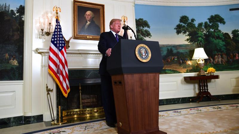 President Donald Trump speaks in the Diplomatic Reception Room of the White House on Friday, April 13, 2018, in Washington, about the United States military response to Syrias chemical weapon attack on April 7. (Photo: AP)