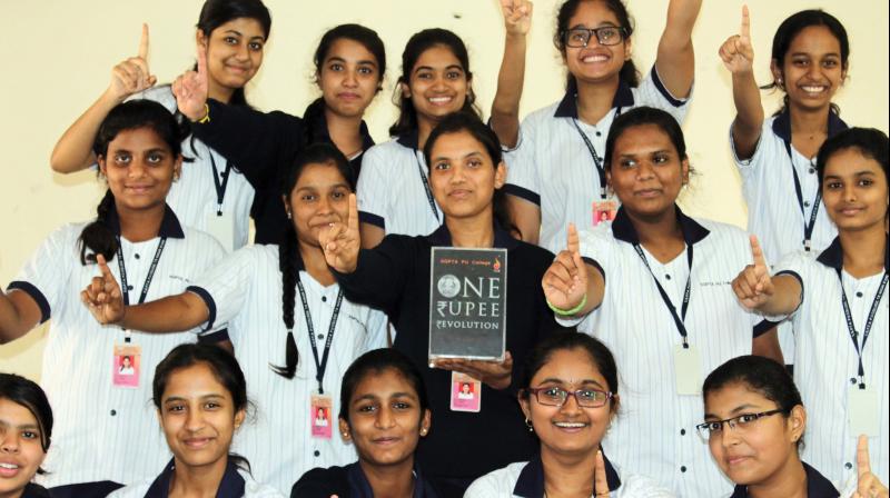 Calling it One Rupee Revolution, the 2014 batch of Deeksha College (which houses standard 11 and 12th students) came up with the idea of helping the financially burdened students by depositing one rupee every day in a  drop box.