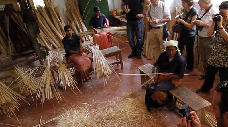 A bamboo craft making session in progress at Uravu in Wayanad on Saturday. (Photo:  DC)