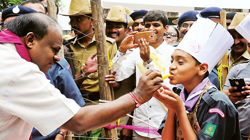 Chief Minister H.D. Kumaraswamy at an event on Palace Road in Bengaluru.  (Photo:DC)
