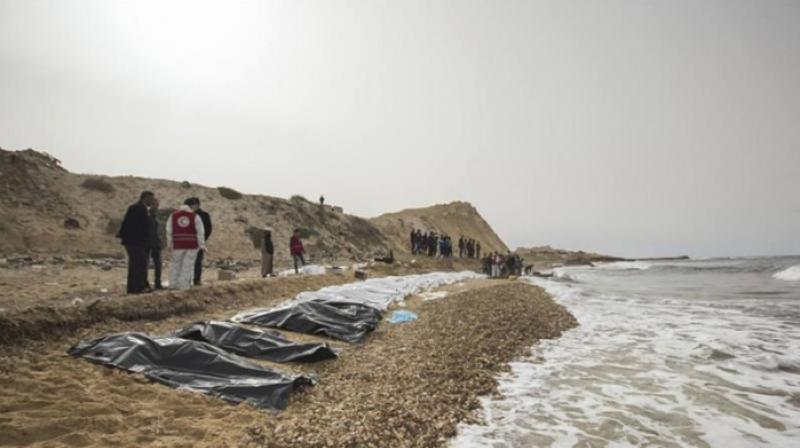 At least 74 bodies were found on the beach in Zawiya but the circumstances of their drowning remained a mystery. (Photo: Twitter/Red Crescent)