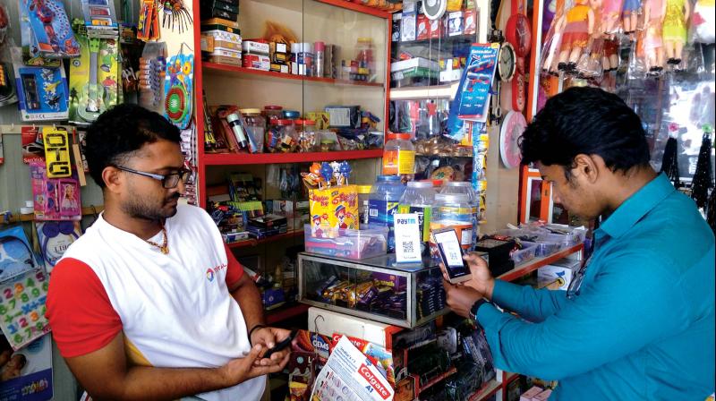 A digital transaction in a shop.