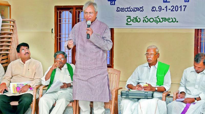 Ex-MP Vundavalli Arunkumar at a round table conference.