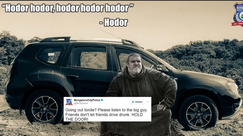 The tweets use popular dialogues by different Game of Thrones characters to send apt messages about road safety. (Photo: Twitter/BengaluruCityPolice)