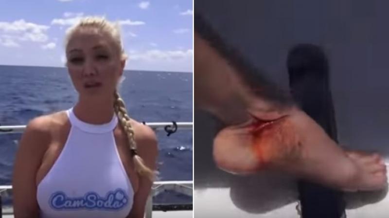 Molly Cavalli got into the water to shoot for a film Shark Cage for adult entertainment company Camsoda. (Photo: Youtube)