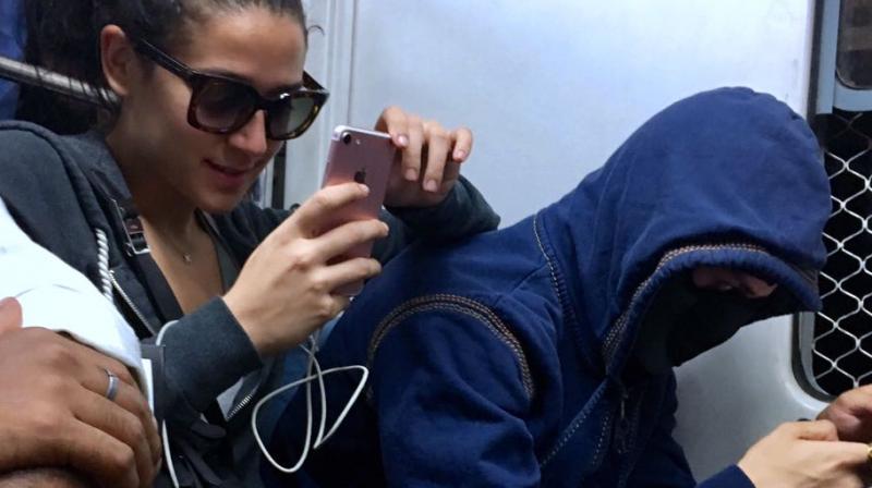 Tiger Shroff and his sister Krishna during their train journey.