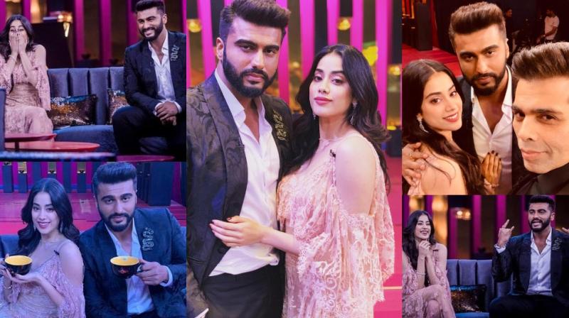 Pictures of Arjun Kapoor and Janhvi Kapoor during Koffee with Karan shoot with Karan Johar.