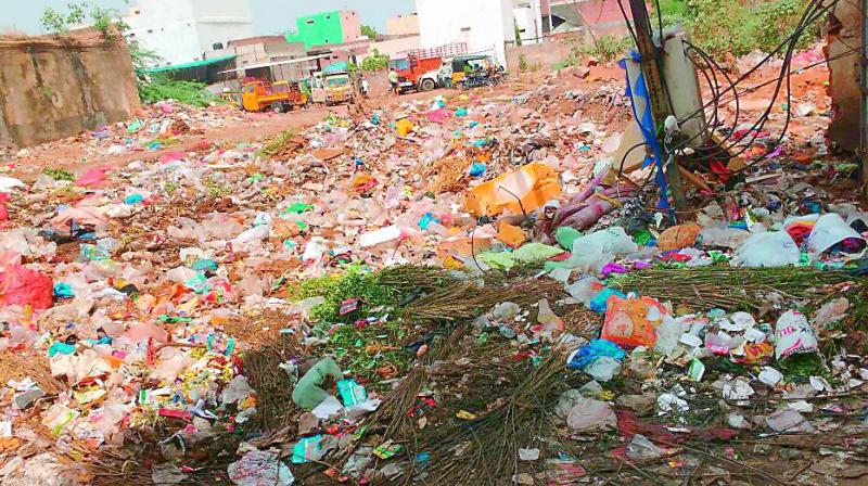 Garbage piled up on road at Mandannapet Mandi.