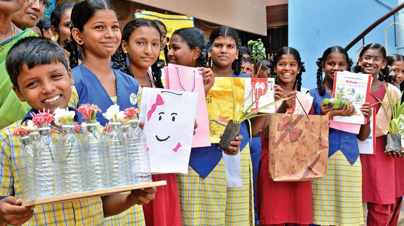 Students of Britannia High School, Padi conducts an awareness rally on environment conservation ahead of World Environment Day on Monday. (Photo: DC)