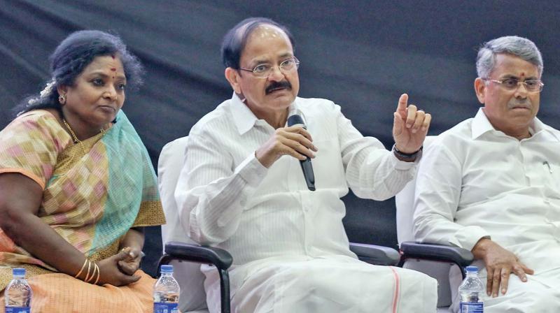Union minister Venkaiah Naidu explains GSTs   benefits at a conference on MODI (Making of Developed India) and GST, in the city on Sunday. (Photo: DC)