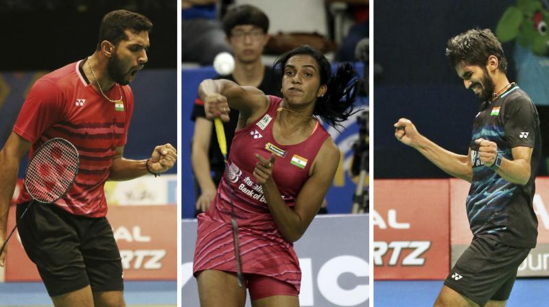 Showcasing a dominant performance in badminton singles encounters, Indian star shuttlers PV Sindhu, Kidambi Srikanth and HS Prannoy stormed into the semifinals of French Open Super Series. (Photo: AP)