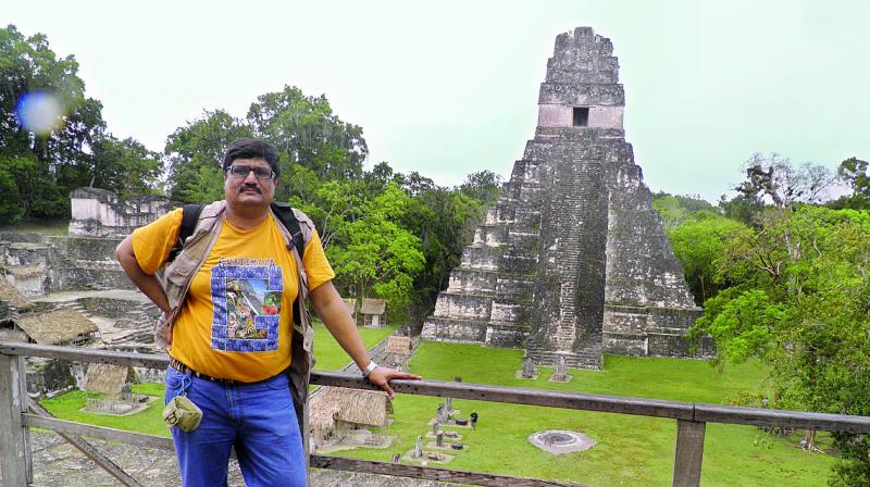 Indranil at the Tikal pyramid in Guatemala.
