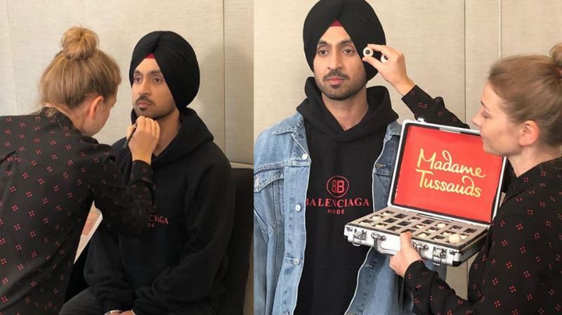 Diljit Dosanjh with Madame Tussauds wax figure experts. (Courtesy: Instagram)