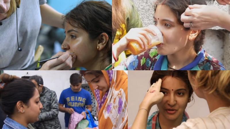Anushka getting her look right for Sui Dhaaga: Made In India. (YouTube/YRF)