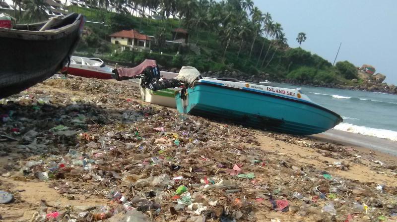 Waste that washed ashore at Kovalam after cyclone Ockhi. 	 DC File