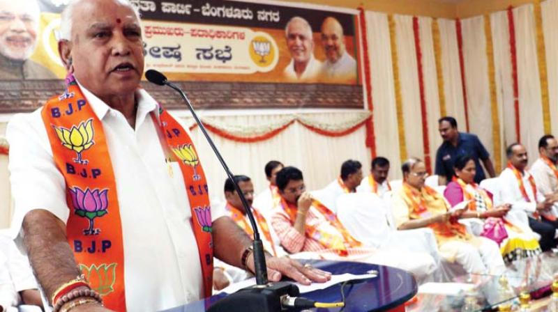 State BJP president B.S. Yeddyurappa addresses partys Shakti Kendra office-bearers in Bengaluru on Sunday