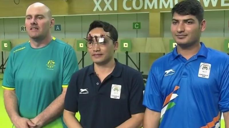 In the mens 10m air pistol event at the Gold Coast Commonwealth Games 2018, Jitu Rai shot a total of 235.1 points, thus, registering a new Games record. (Photo: Twitter / IOA Team India)