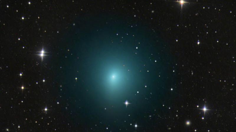 In this image taken March 24, 2017, comet 41P/Tuttle-Giacobini-KresÃ¡k is shown moving through a field of faint galaxies in the bowl of the Big Dipper.